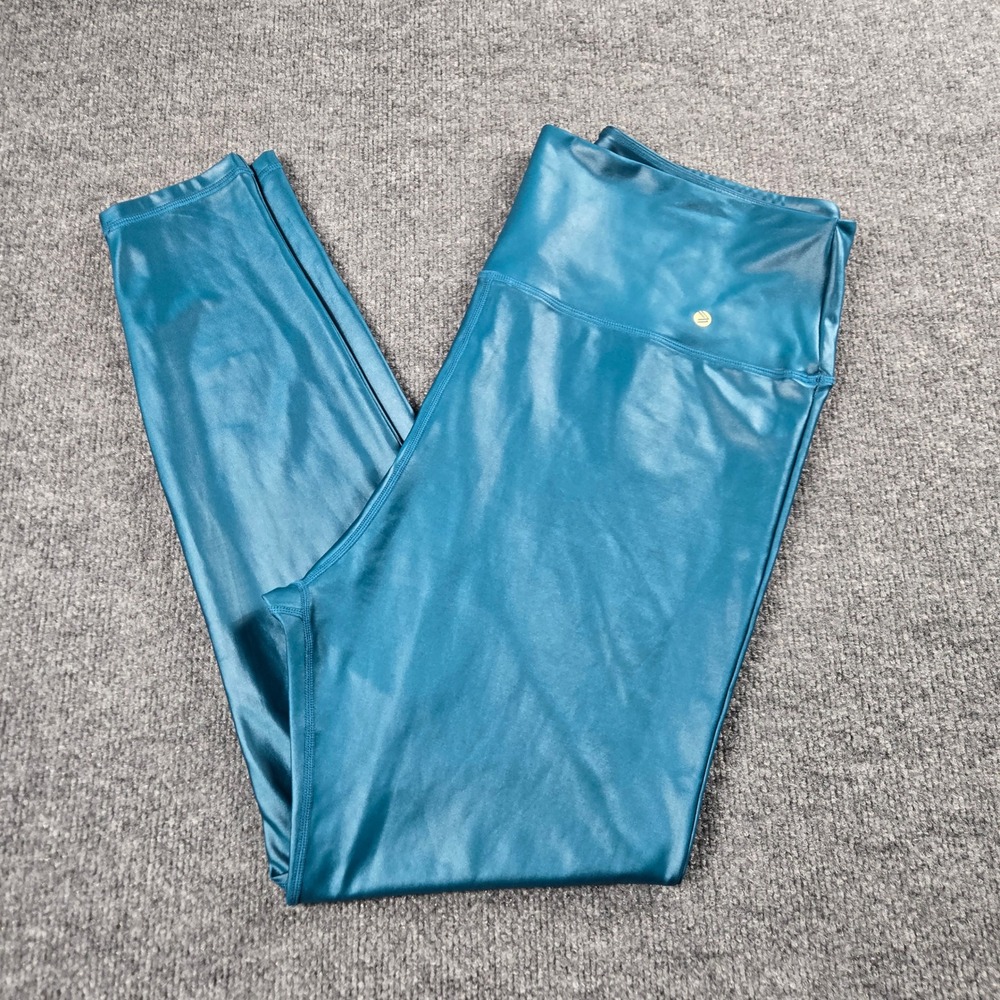 All in Motion Metallic Teal Blue High Rise Leggings Womens 2X Athleisure Yoga